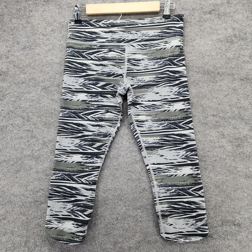 Zumba Wear Capri Leggings Womens Small Gray Striped Activewear